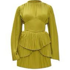 Yellow Cocktail Dress with Bishop Sleeves and Peplum